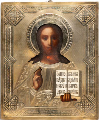 AN ICON SHOWING CHRIST PANTOKRATOR WITH A SILVER-GILT OKLAD - Foto 1