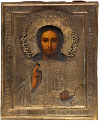 A SMALL ICON OF CHRIST PANTOKRATOR WITH OKLAD WITHIN KYOT - photo 1