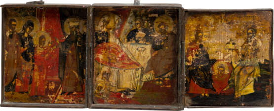 A TRIPTYCH SHOWING THE NATIVITY OF THE MOTHER OF GOD, THE ENTRY INTO THE TEMPLE AND THE NEW TESTAMENT TRINTIY - фото 1