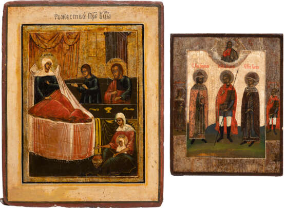 TWO ICONS SHOWING THE NATIVITY OF THE MOTHER OF GOD AND STS. BORIS, GLEB AND GEORGE - photo 1