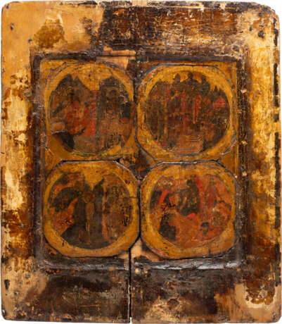 AN ICON SHOWING FOUR FEASTS: THE ANNUNCIATION, THE NATIVITY OF CHRIST, THE BAPTSIM OF CHRIST AND THE EXALTATION OF THE TRUE CROSS - photo 1