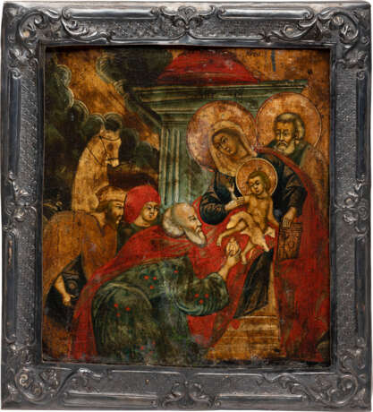 AN ICON SHOWING THE ADORATION OF THE MAGI WITH BASMA - фото 1