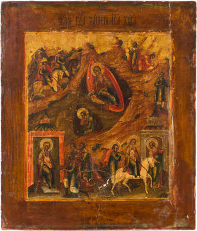 AN ICON SHOWING THE NATIVITY OF CHRIST, THE ADORATION OF THE THREE MAGI AND THE FLIGHT INTO EGYPT - photo 1