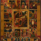A LARGE ICON SHOWING THE DEISIS, THE RESURRECTION AND DESCENT INTO HELL AND TWELVE MAJOR FEASTS - Foto 1