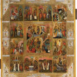 A FINE ICON SHOWING THE DESCENT INTHO HELL WITHIN A SURROUND OF TWELVE MAJOR FEASTS - фото 1