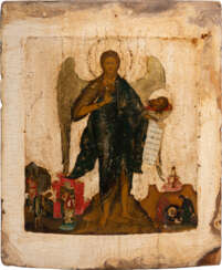 AN ICON SHOWING ST. JOHN THE FORERUNNER AS ANGEL OF THE DESERT WITH SCENES FROM HIS LIFE