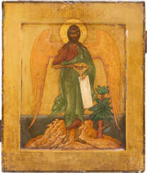 A FINE ICON SHOWING ST. JOHN THE FORERUNNER AS ANGEL OF THE DESERT