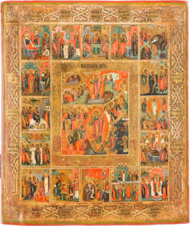 AN ICON SHOWING THE RESURRECTION OF CHRIST AND THE DESCENT INTO HELL WITHIN 16 MAJOR FEASTS - Foto 1