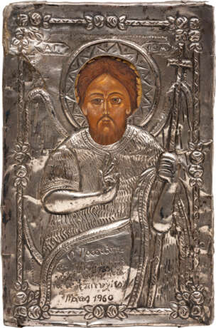 A SMALL DATED ICON SHOWING ST. JOHN THE FORERUNNER WITH OKLAD - photo 1