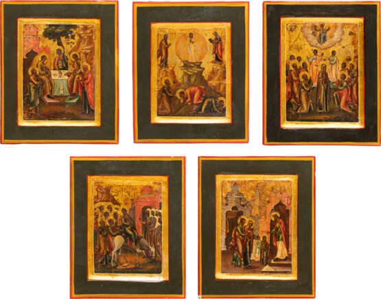 FIVE FRAGMENTS OF AN ICON SHOWING MAIN LITURGICAL FEASTS - фото 1