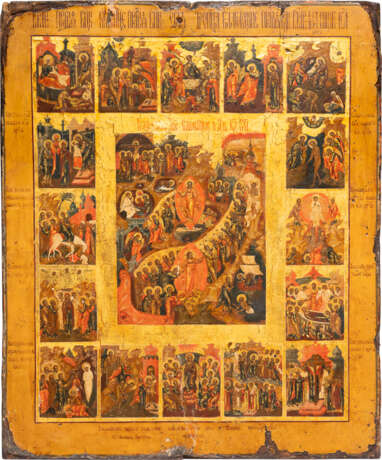 A LARGE ICON OF THE RESURRECTION OF CHRIST AND THE DESCENT INTO HELL WITHIN A SURROUND OF 16 MAJOR FEASTS OF THE ORTHODOX CHURCH - фото 1