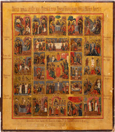 AN ICON SHOWING THE ANASTASIS WITH THE PASSION CYCLE AND THE MAIN ECCLECIASTICAL FEASTS - Foto 1