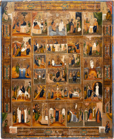 A LARGE ICON SHOWING THE ANASTASIS WITH THE PASSION CYCLE AND THE MAIN ECCLECIASTICAL FEASTS - Foto 1