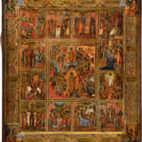 AN ICON SHOWING THE RESURRECTION AND DESCENT INTO HELL WITHIN A SURROUND OF TWELVE GREAT FEASTS OF ORTHODOXY - Foto 1