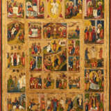 A LARGE ICON OF THE ANASTASIS WITH THE PASSION CYCLE AND THE MAIN ECCLECIASTICAL FEASTS AND LORD SABAOTH - Foto 1