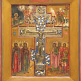 A STAUROTHEK ICON SHOWING THE CRUCIFIXION OF CHRIST, AGONY IN THE GARDEN AND CHRIST CARRYING THE CROSS - Foto 1