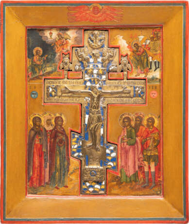 A STAUROTHEK ICON SHOWING THE CRUCIFIXION OF CHRIST, AGONY IN THE GARDEN AND CHRIST CARRYING THE CROSS - photo 1