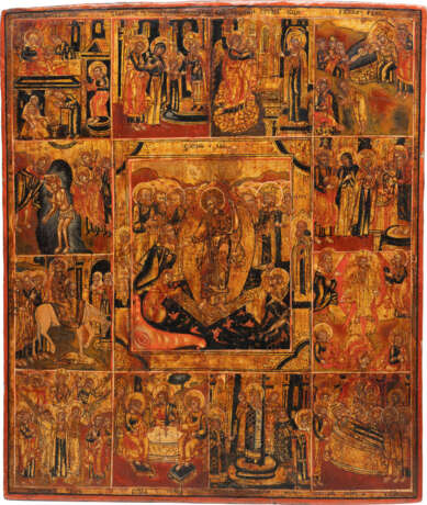A RARE AND LARGE ICON SHOWING THE DECENT INTO HELL AND TWELVE FEASTS OF THE ECCLESIASTICAL CALENDAR - Foto 1