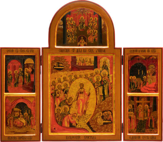 A LARGE TRIPTYCH SHOWING THE DESCENT INTO HELL AND FEASTS - фото 1