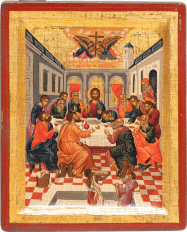 A LARGE ICON SHOWING THE RESURRECTION OF CHRIST AND THE DESCENT INTO HELL WITH 16 MAJOR FEASTS AND PASSION CYCLE AND AN ICON SHOWING THE LAST SUPPER - photo 2