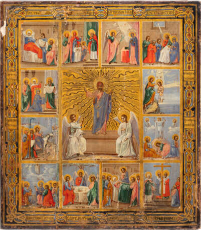 AN ICON SHOWING THE RESURRECTION OF CHRIST WITHIN A SURROUND OF TWELVE MAJOR FEASTS - photo 1
