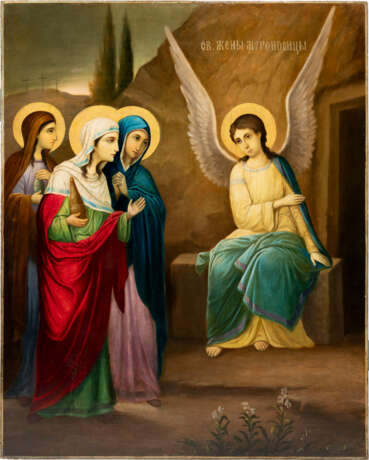 A MONUMENTAL ICON SHOWING THE THREE MARYS AT THE TOMB - фото 1