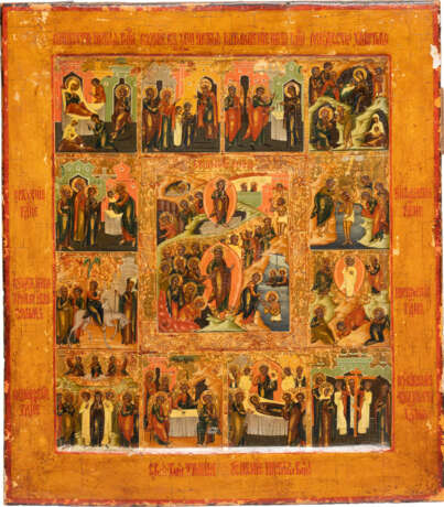 AN ICON SHOWING THE RESURRECTION AND THE DESCENT INTO HELL WITHIN TWELVE MAJOR FEASTS - Foto 1