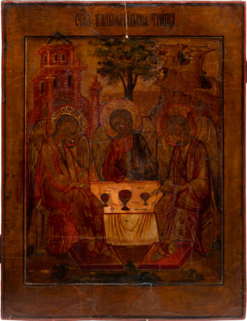 A MONUMENTAL ICON SHOWING THE OLD TESTAMENT TRINITY FROM A CHURCH ICONOSTASIS - фото 1