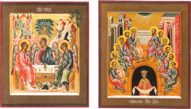 TWO ICONS SHOWING THE OLD TESTAMENT TRINITY AND THE PENTECOST