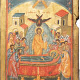 TWO LARGE ICONS SHOWING THE OLD TESTAMENT TRINITY AND THE DORMITION OF THE MOTHER OF GOD - photo 3