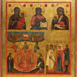 A MULTI-PARTITE ICON SHOWING CHRIST PANTOKRATOR, TWO IMAGES OF THE MOTHER OF GOD, ST. SOPHIA AND SELECTED SAINTS - фото 1