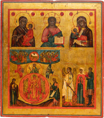 A MULTI-PARTITE ICON SHOWING CHRIST PANTOKRATOR, TWO IMAGES OF THE MOTHER OF GOD, ST. SOPHIA AND SELECTED SAINTS - photo 1