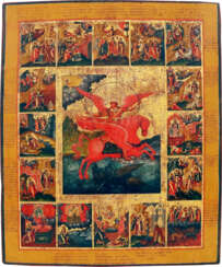 A VERY RARE AND LARGE ICON SHOWING THE ARCHANGEL MICHAEL WITH SCENES FROM HIS LIFE