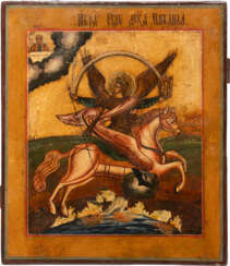 AN ICON SHOWING THE ARCHANGEL MICHAEL AS HORSEMAN OF THE APOCALYPSE