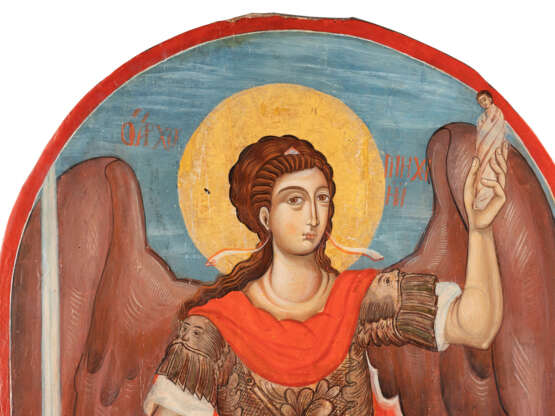 A MONUMENTAL ICON SHOWING THE ARCHANGEL MICHAEL AS PSYCHOPOMP FROM A CHURCH ICONOSTASIS - photo 2