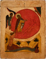 A VERY FINE ICON SHOWING THE ASCENT OF PROPHET ELIJAH