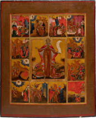 A LARGE VITA ICON OF THE PROPHET ELIJAH WITH SCENES FROM HIS LIFE AND HIS FIERY ASCENT TO HEAVEN