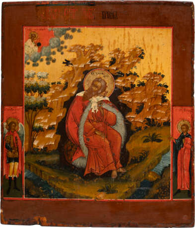AN ICON SHOWING THE PROPHET ELIJAH IN THE DESERT - photo 1