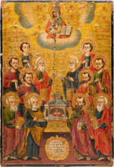 A LARGE ICON SHOWING THE TWELVE APOSTLES