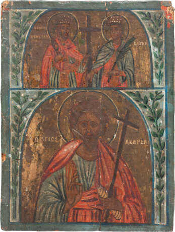 A TWO-PARTITE ICON SHOWING STS. CONSTANTINE AND HELENA AND ST. ANDREW - photo 1