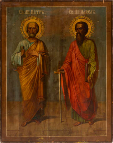 A VERY LARGE ICON SHOWING THE APOSTLES PETER AND PAUL FROM A CHURCH ICONOSTASIS - photo 1