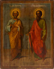 A VERY LARGE ICON SHOWING THE APOSTLES PETER AND PAUL FROM A CHURCH ICONOSTASIS
