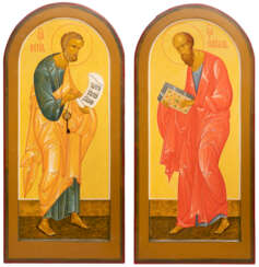 A PAIR OF MONUMENTAL ICONS SHOWING THE APOSTLES PETER AND PAUL