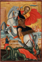 A LARGE ICON SHOWING ST. GEORGE KILLING THE DRAGON