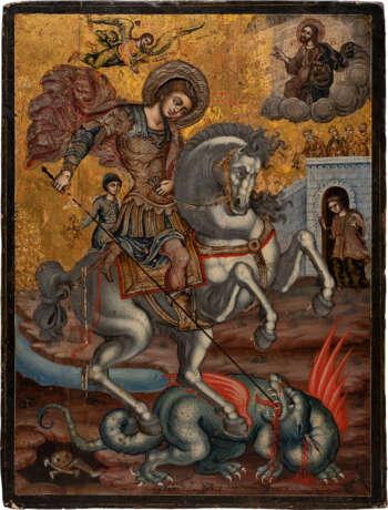 A LARGE AND VERY FINE SIGNED ICON SHOWING ST. GEORGE KILLING THE DRAGON - Foto 1