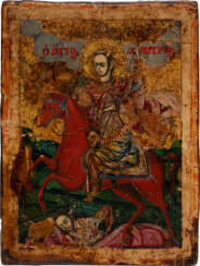 A SIGNED AND DATED ICON SHOWING ST. DEMETRIUS OF THESSALONIKI