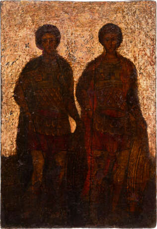AN ICON SHOWING TWO WARRIOR SAINTS (GEORGE AND DEMETRIUS?) - Foto 1