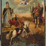 AN ICON SHOWING ST. GEORGE SLAYING THE DRAGON FLANKED BY ST. OLGA AND THE ARCHANGEL MICHAEL - photo 1