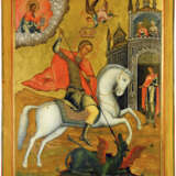 A MONUMENTAL ICON SHOWING ST. GEORGE KILLING THE DRAGON FROM A CHURCH ICONOSTASIS - фото 1