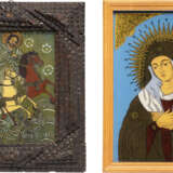 TWO REVERSE-PAINTINGS ON GLASS SHOWING THE MOTHER OF GOD AND STS. GEORGE AND DEMETRIUS - photo 1